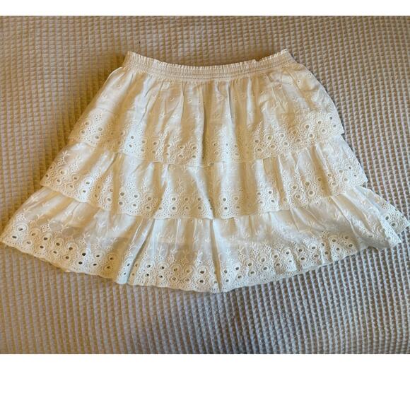 House of Harlow 1960 Ruffle Cottage Core White Eyelet Tiered Mini Skirt Small - Picture 10 of 11